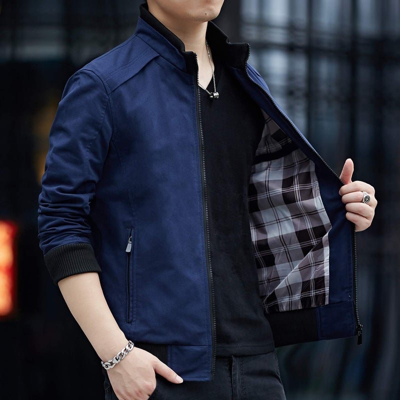 Womleys Mens Casual Windbreaker Outerwear Slim Fit Cotton Lightweight Jackets (Large, Blue) - Image 3